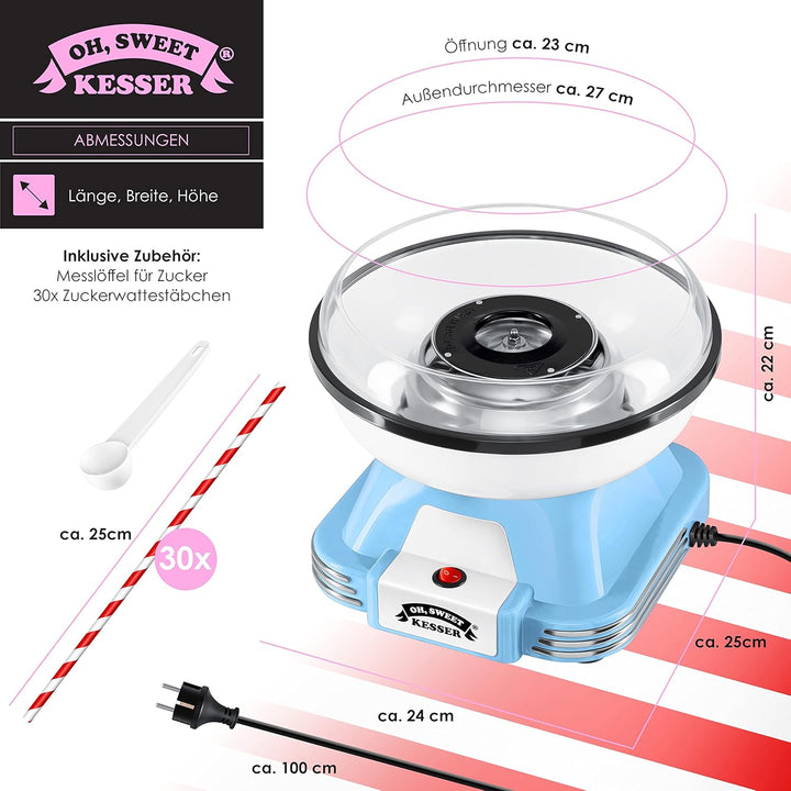 KESSER® Zuckerwattemaschine Set für Dein zuhause - Mit 30x Zuckerwatte Stäbchen & Messlöffel - Retro