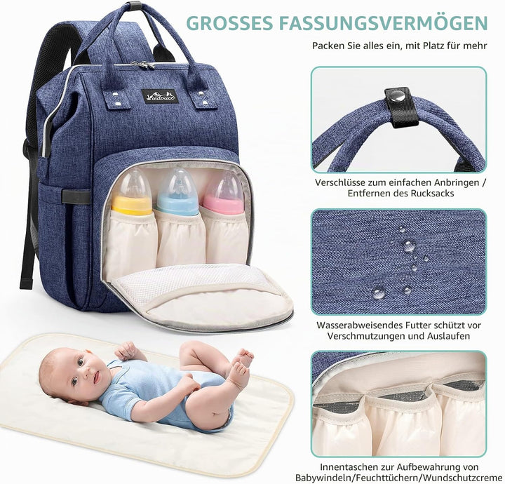 Viedouce Baby Wickelrucksack Wickeltasche Babytasche,Wasserdicht Oxford Grosse Kapazität für ausgehe