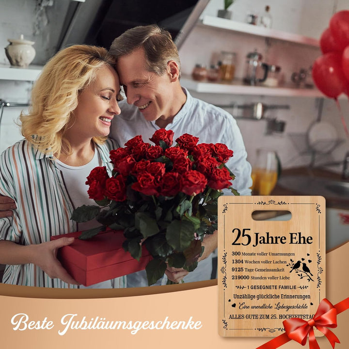 Silberhochzeit Geschenke, Bambus-Schneidebrett zur Feier der Silberhochzeit, Romantisches Geschenk z