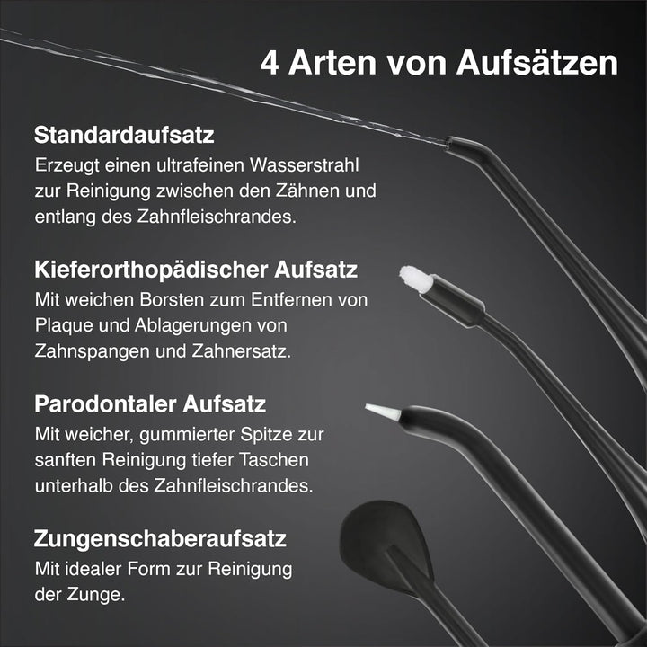 Aquasonic Aqua Flosser - Professioneller Wiederaufladbarer Wasserzahnseidenreiniger mit 4 Aufsätzen