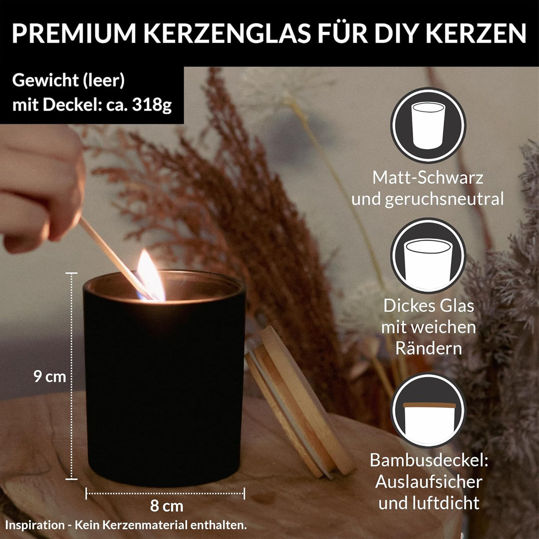 22Feels 10x (295ml) EU-REACH-GEPRÜFT Premium Kerzengläser Matt-Schwarz Hitzebeständig Luftdicht mit