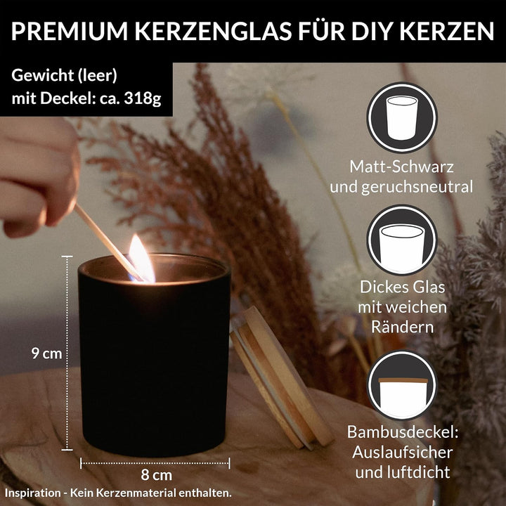 22Feels 20x (295ml) EU-REACH-GEPRÜFT Premium Kerzengläser Matt-Schwarz Hitzebeständig Luftdicht mit