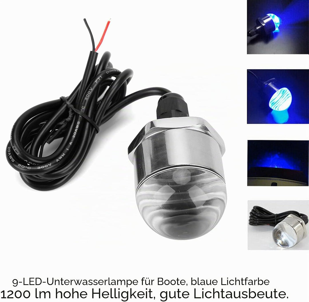Blaue Bootsbeleuchtung 9LED Boot Unterwasserbeleuchtung 12V Ablassstopfen Licht 1200lm 1/2in NPT Gew
