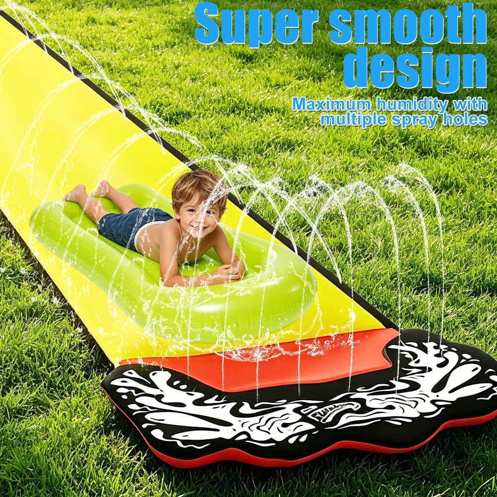 Wasserrutsche Garten, 480 x 70 cm Single Water Slide, Wasserrutschmatte mit 2 Bodyboards, Eingebaute