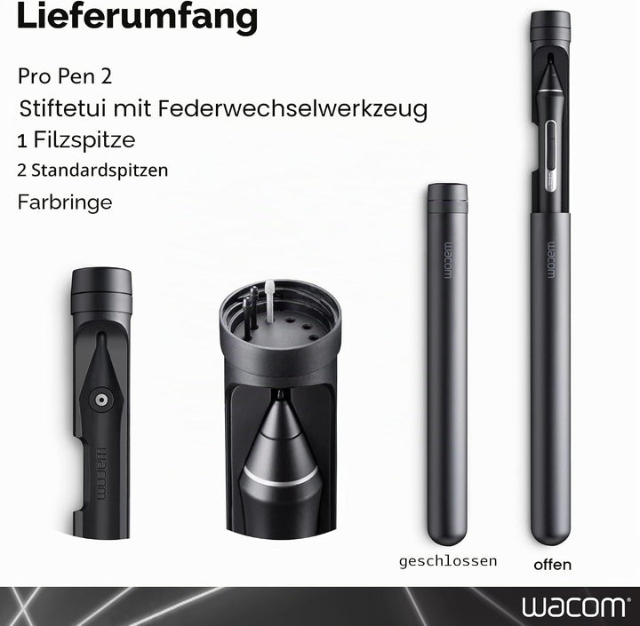 Wacom Pro Pen 2 (KP504E) - Compatible with Intuos Pro, Cintiq, Cintiq Pro & MobileStudio Pro, schwar