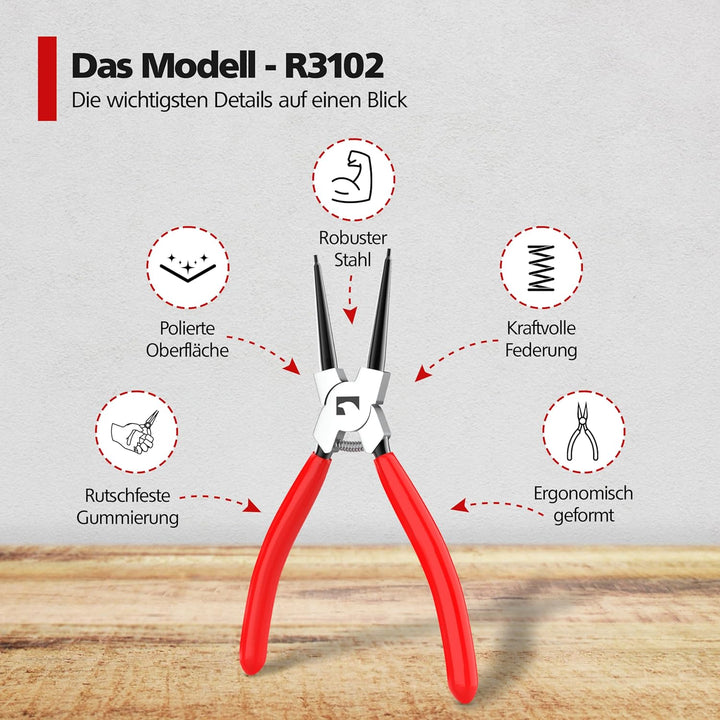 RAVN HAMAN 4 x Sprengringzangen 175 mm Rot - - Sicherungsringzangen mit präzise geformten Zangenspit
