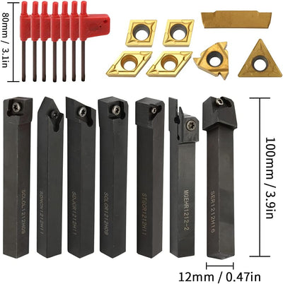 Weytoll 21Stk Drehmaschine Bohrstange drehmeissel 12x12mm Schaft Drehbank Set Bohrstange Drehwerkzeu