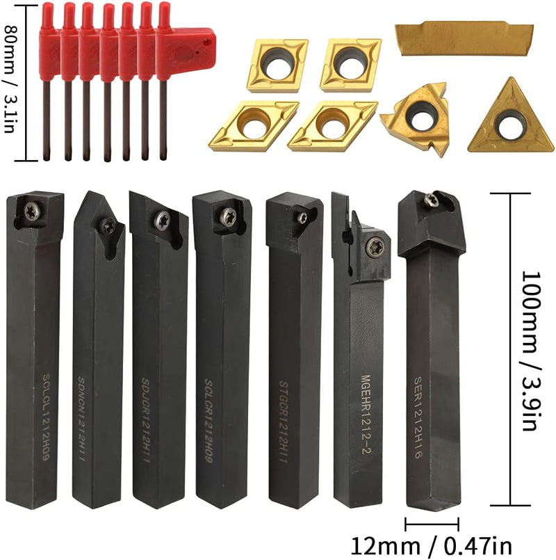 Weytoll 21Stk Drehmaschine Bohrstange drehmeissel 12x12mm Schaft Drehbank Set Bohrstange Drehwerkzeu