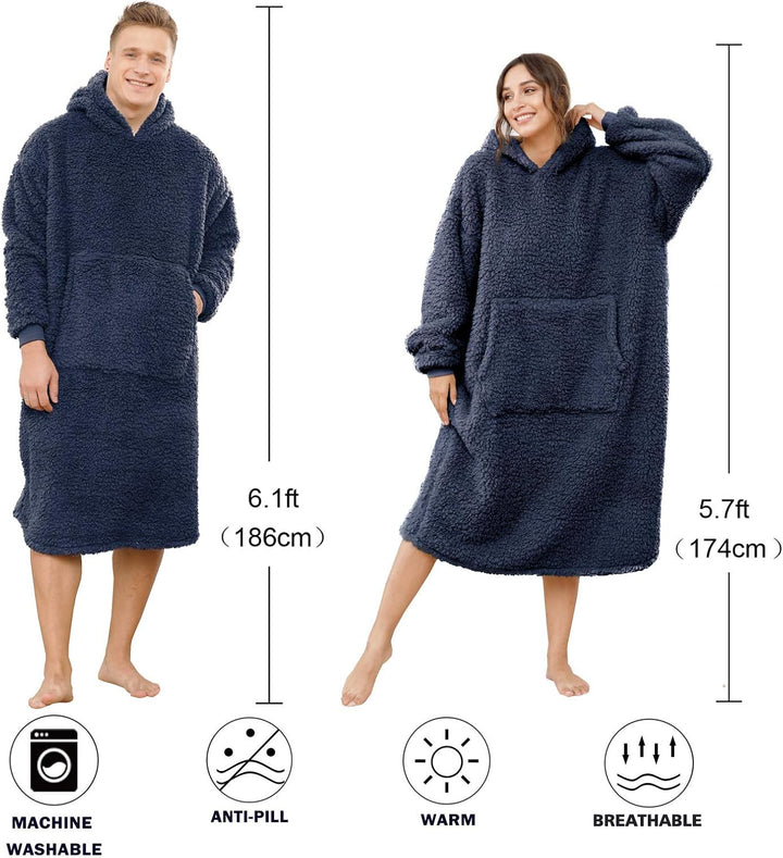 ililmmoe Sherpa tragbare Decke Übergrosse Hoodie Sweatshirt TV Decke mit Langen Ärmeln und Tasche-Na