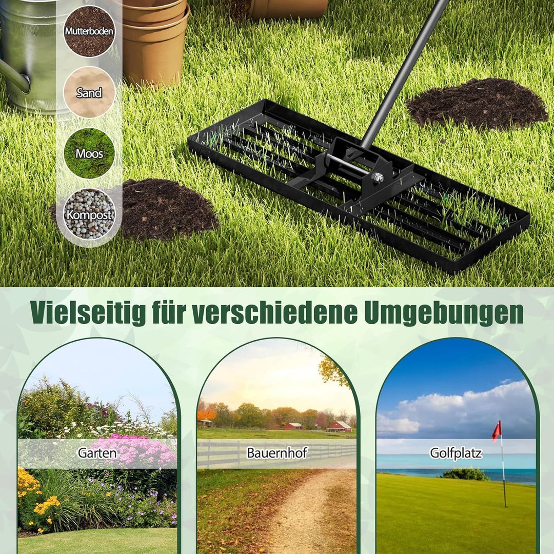 FANTASK 75 cm x 25 cm Landschaftsrechen, Rechen Metall für Garten, Rasenwerkzeug mit ergonomischem G