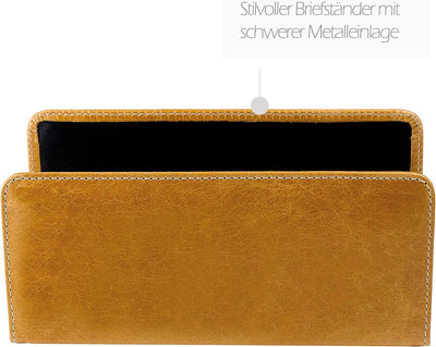 DELMON VARONE - Briefständer aus Premium Leder Vintage Anilin braun, Dokumentenablage zur Aufbewahru