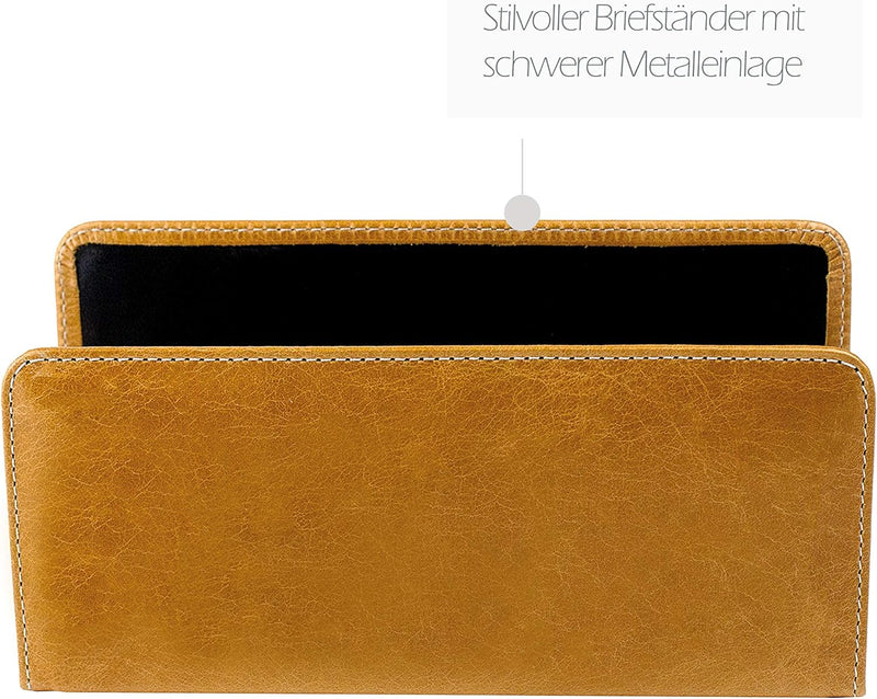 DELMON VARONE - Briefständer aus Premium Leder Vintage Anilin braun, Dokumentenablage zur Aufbewahru