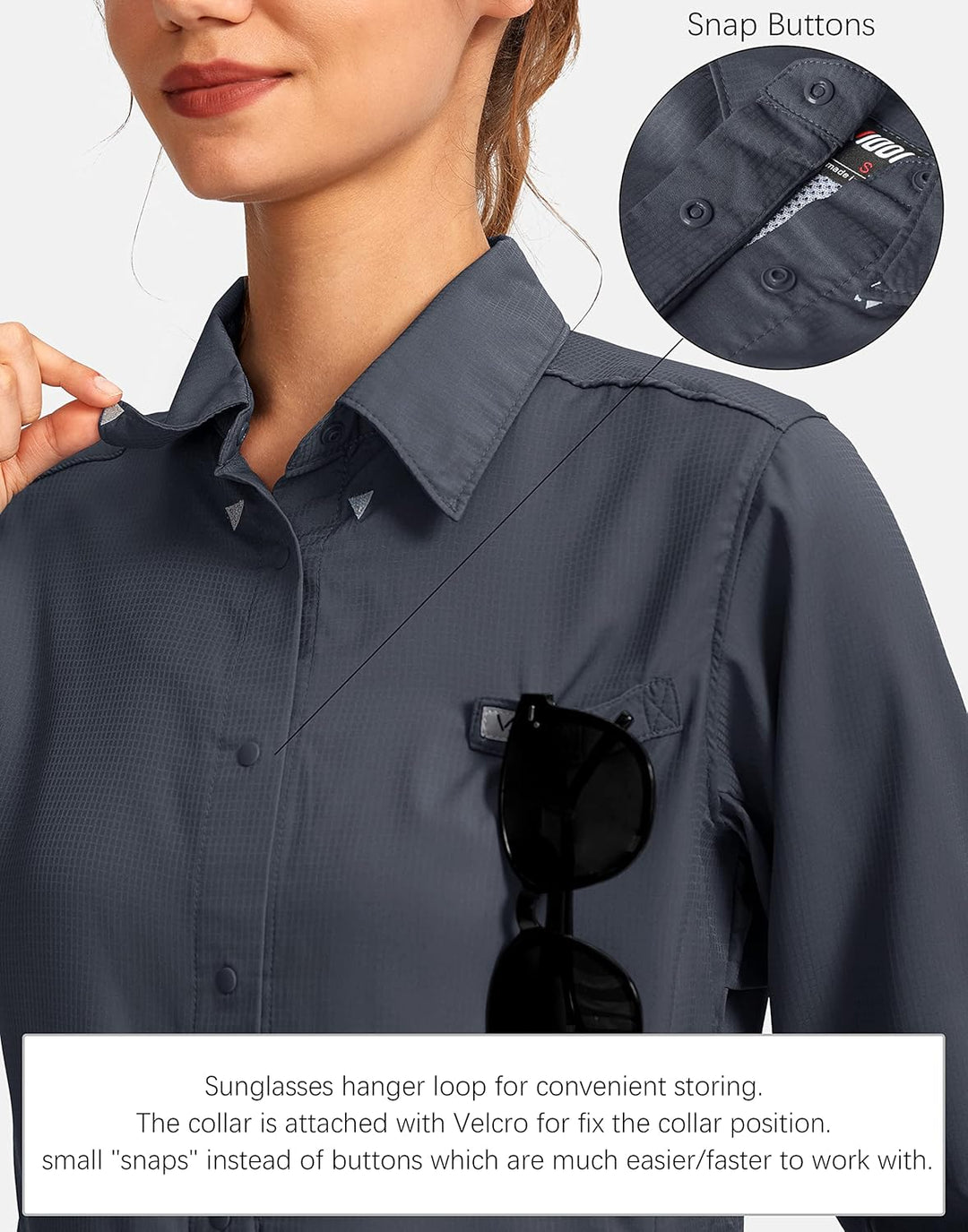 Damen-Sonnenschutz-Angelshirt mit Reissverschlusstaschen, leicht, LSF Langarm-Shirts für Wandern, Sa