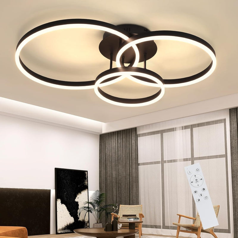 ZMH Deckenlampe LED Deckenleuchte Wohnzimmer - Schwarz Dimmbar 82CM Wohnzimmerlampe mit Fernbedienun