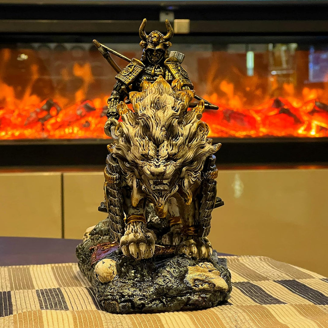 LOOYAR Mittelalterlicher antiker weisser Löwe Samurai Krieger Harz Statue Ornament Figur Basteln für