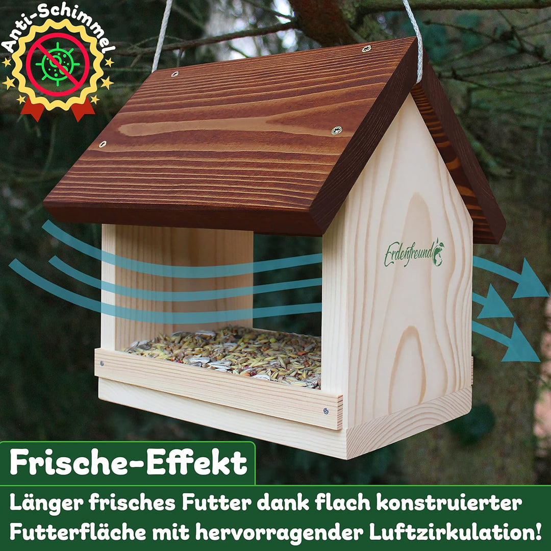 ERDENFREUND® Vogelfutterhaus 2 Grössen mit Leinenkordel reissfest Futterhaus für Vögel wetterfest mi