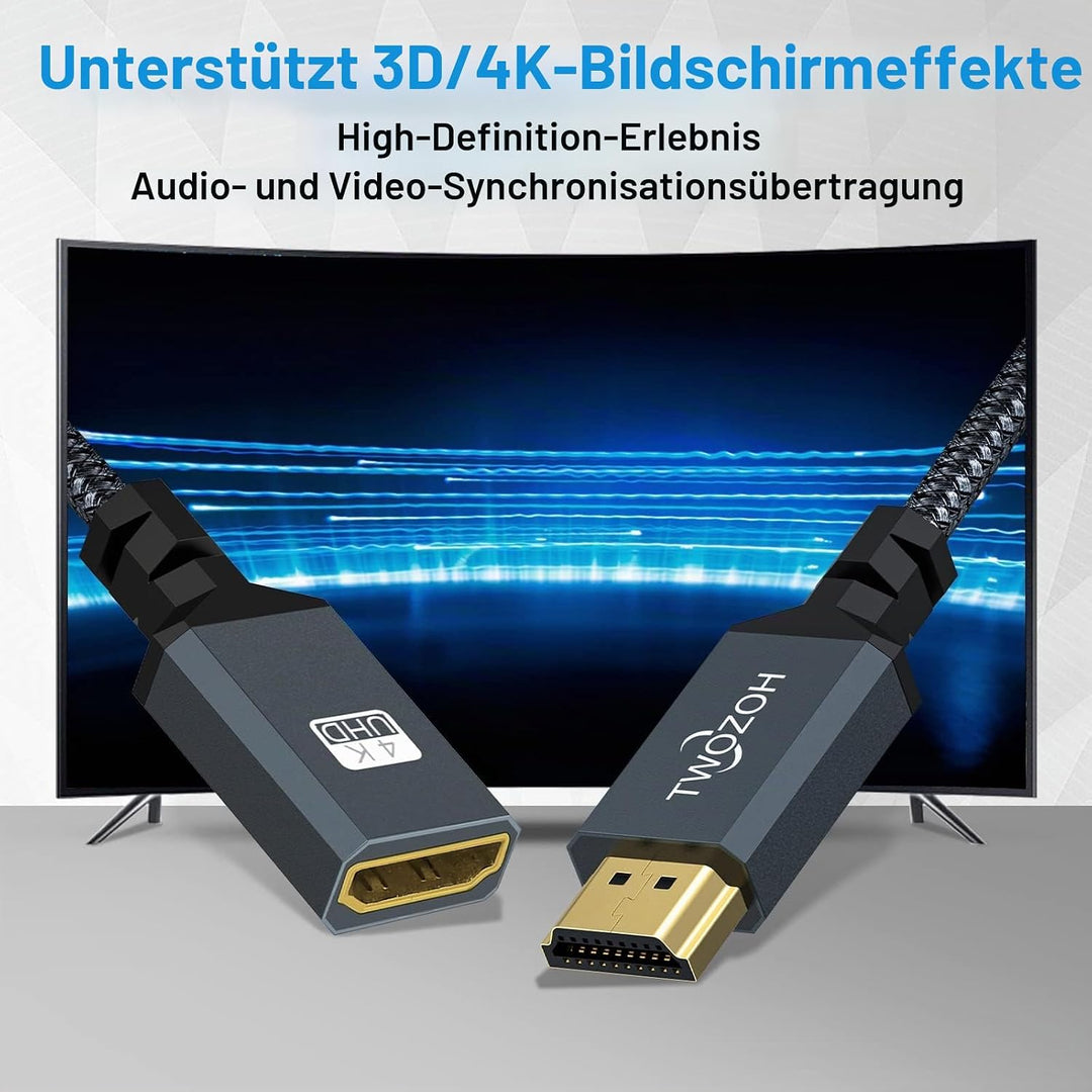 Twozoh HDMI Verlängerungskabel 5M, HDMI Stecker auf Buchse Kabel, HDMI 2.0 Kabeladapter, Unterstützt