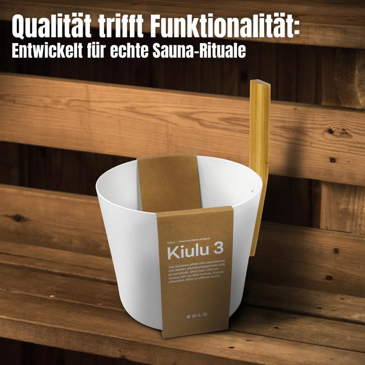 KOLO Sauna Kübel 3 & Kelle - Sauna Aufguss Set - Sauna Eimer 5l aus Aluminium Weiss - 300ml Aufgussk