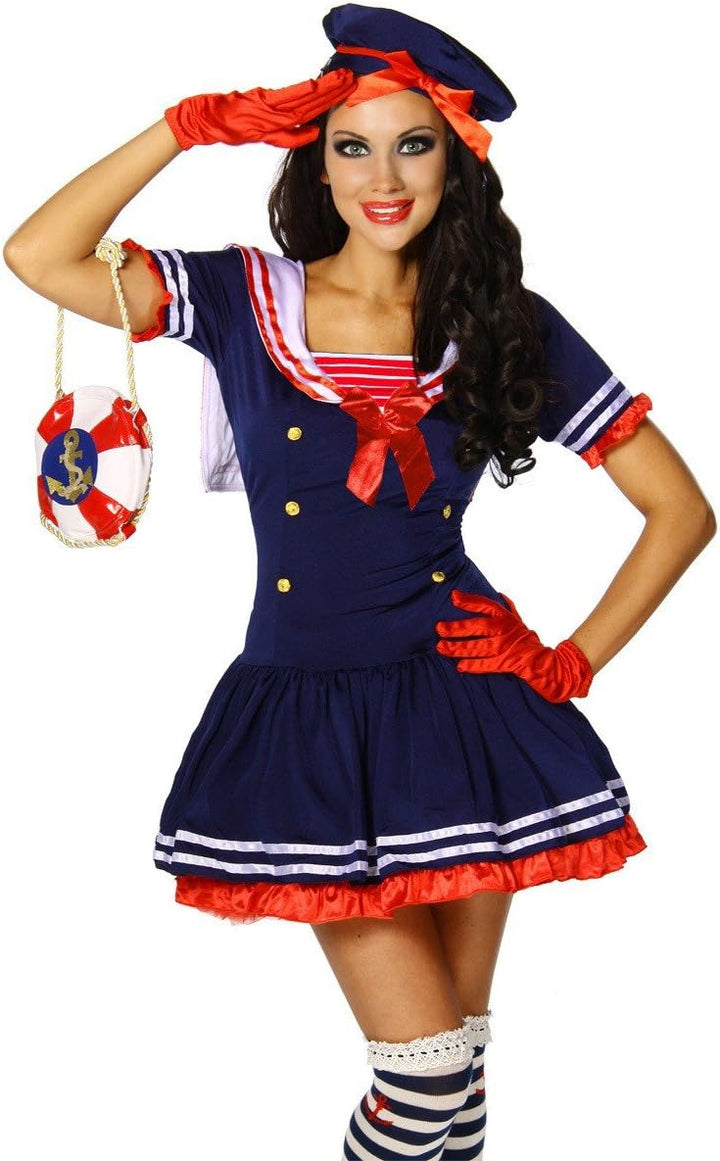 Maritimes Kostüm-Set `Matrose` für Karneval und Fasching mit Kleid und Mütze A12388, Grösse:34-38;Fa