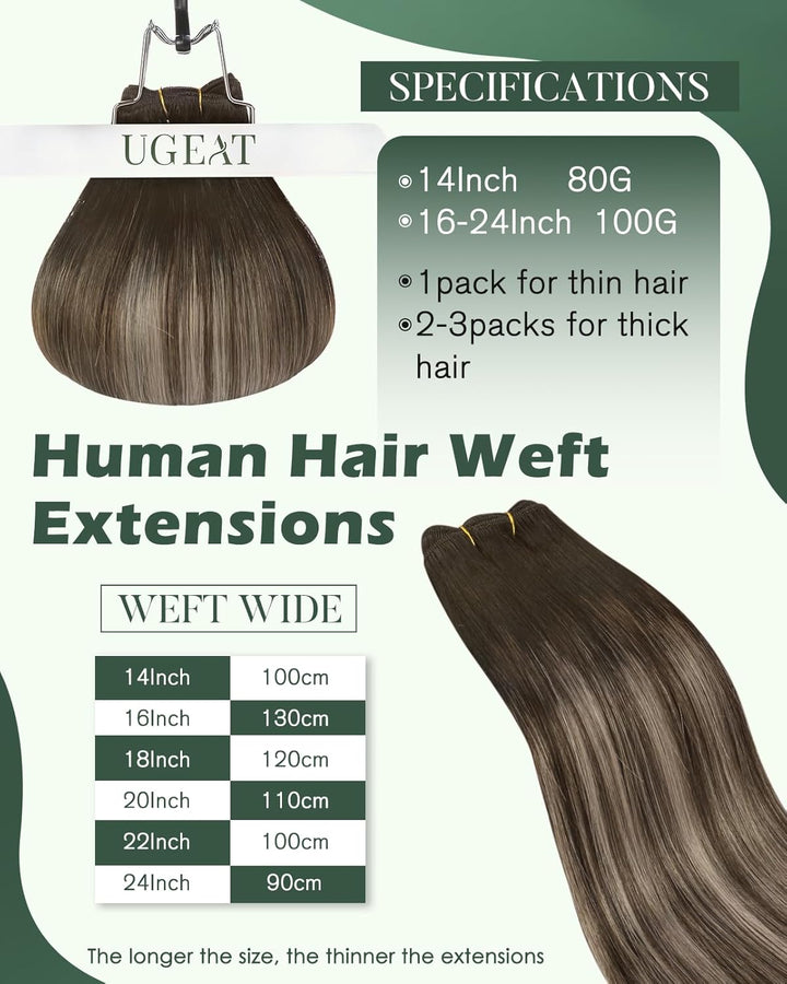 Ugeat Lang Echthaar Extensions Tressen 55cm Balayage Braun Haartressen Echthaar Extensions Ombre Dun
