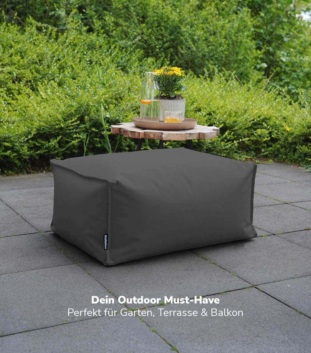 mokebo® Outdoor Pouf o. Hocker 60x45cm für Balkon & Garten 'Der Ruhestifter' Sitzhocker eckig, Boden