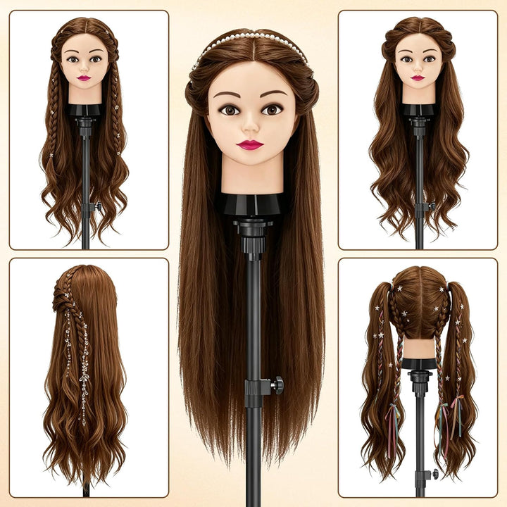 TwoWin Frisierkopf 80% Echthaar, Übungskopf 24 Zoll /60cm Friseurkopf, Trainingskopf für Friseure fü