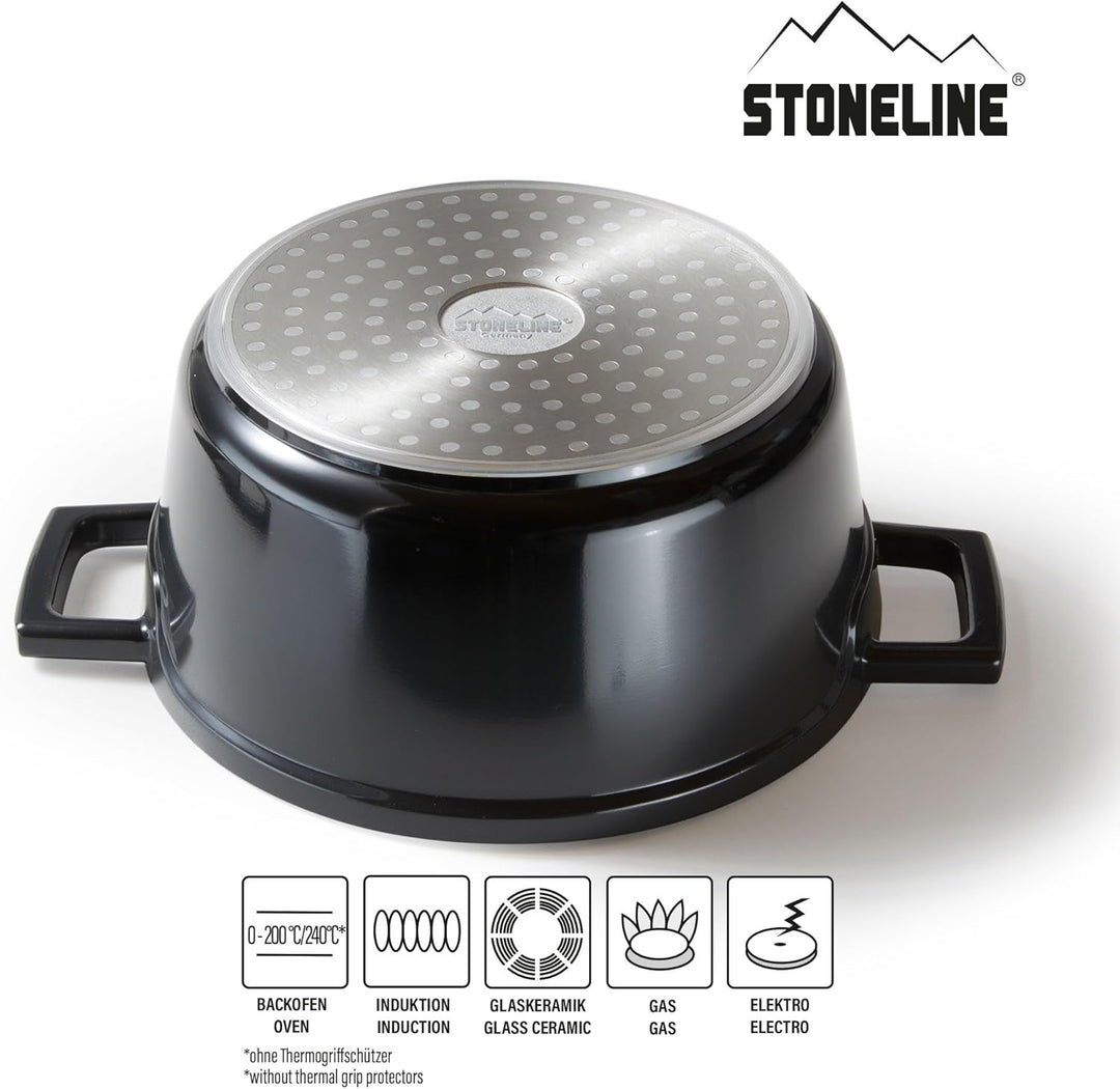 STONELINE Cocotte Bräter mit Deckel Induktion 20 cm, 2,6 L, Aluguss Topf beschichtet mit echten Stei