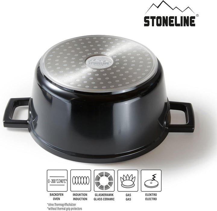 STONELINE Cocotte Bräter mit Deckel Induktion 20 cm, 2,6 L, Aluguss Topf beschichtet mit echten Stei