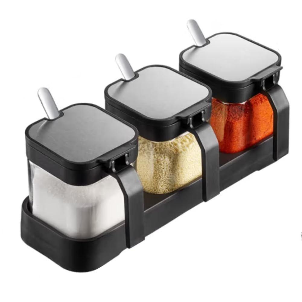 LOYUYU Gewürzglas Gewürzbehälter mit Deckel und Löffel, 250ml Klarglas Gewürzgläser Set von 3, Töpfe