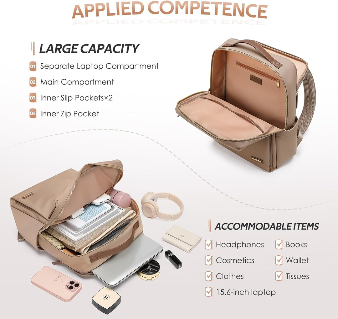 Rucksack Damen Laptop Reise Schulrucksack 15.6 Zoll mit Laptopfach, Wasserdicht Multifunktionaler Lä