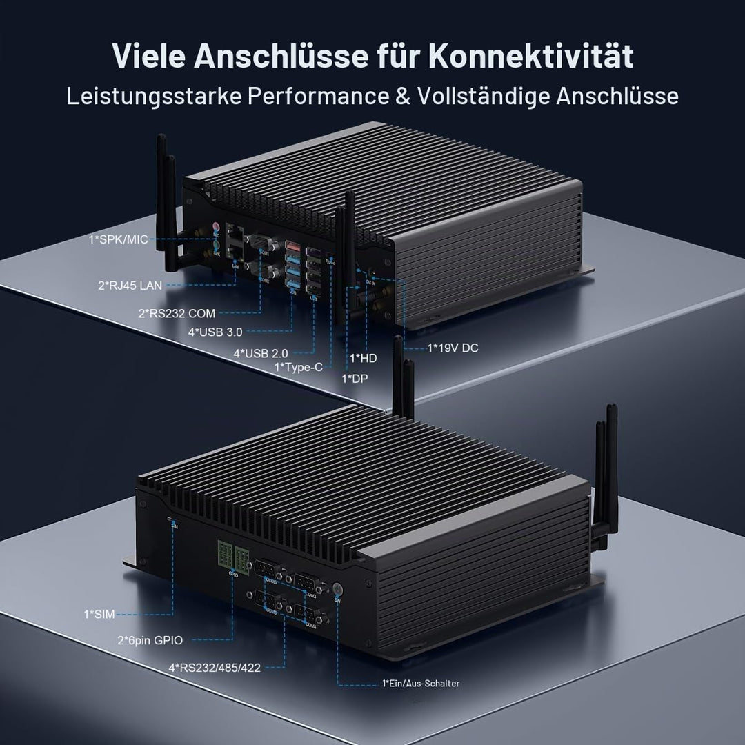 WEIDIAN Industrie PC, Mini PC Win 11 Pro Lüfterloser Core i7-10610U DDR4 8GB RAM 256GB M.2 SSD, 6 x