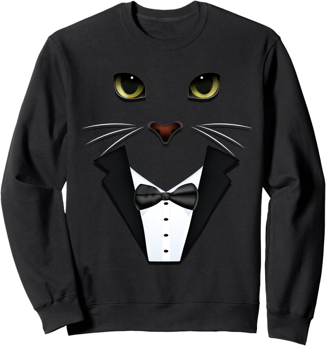 Smoking Katze Gelbe Augen Gesicht Halloween Kostüm Lustiges Pun Geschenk Sweatshirt