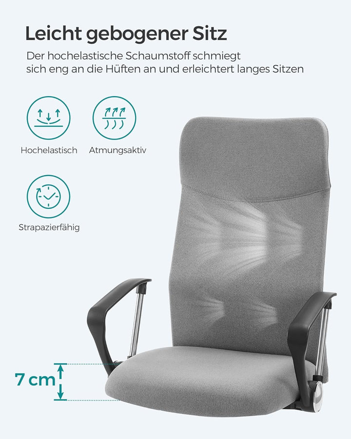 SONGMICS Bürostuhl, ergonomischer Schreibtischstuhl, Drehstuhl, gepolsterter Sitz, Stoffbezug, höhen