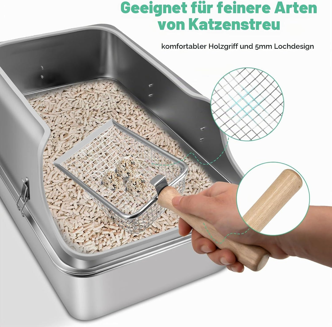 Katzenklo Edelstahl XXL, Stainless Steel Litter Box, Katzentoilette offene mit Metall Schaufel, Cat