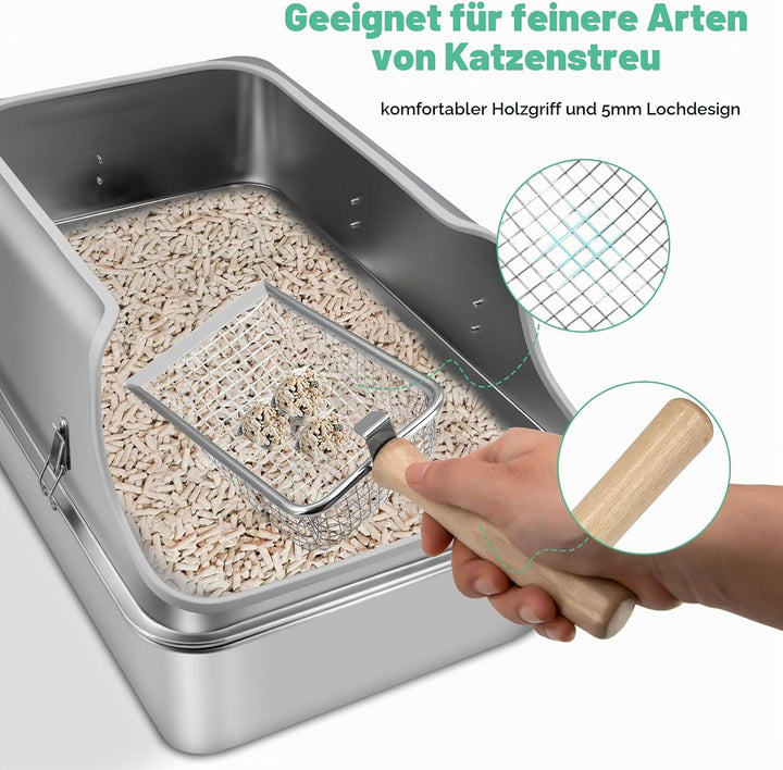 Katzenklo Edelstahl XXL, Stainless Steel Litter Box, Katzentoilette offene mit Metall Schaufel, Cat