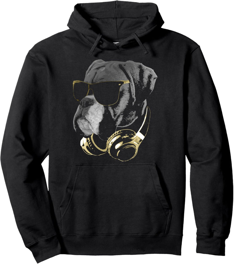 Boxer Hund mit Sonnenbrille und Kopfhörer Pullover Hoodie