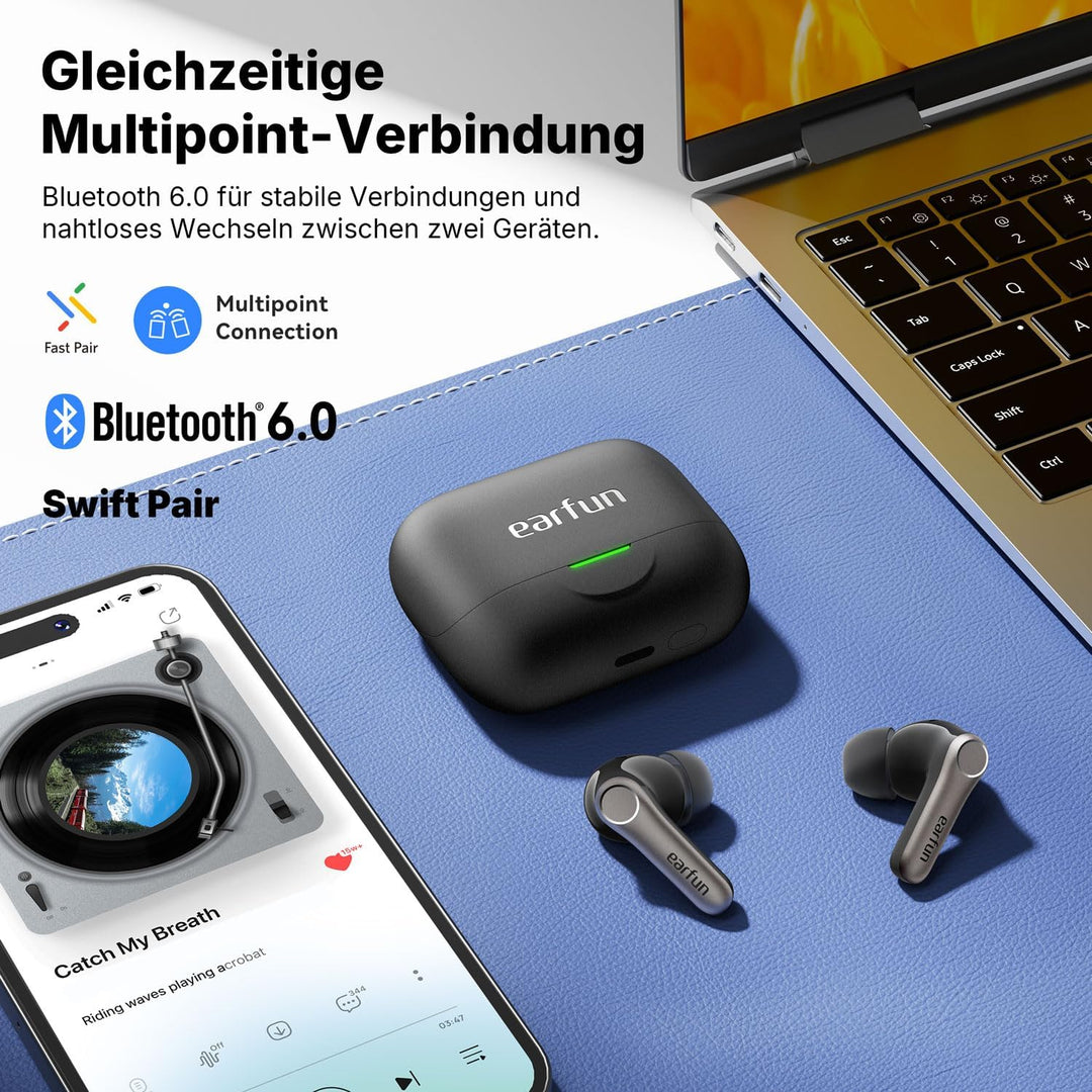 EarFun Air Pro 4+ Bluetooth Kopfhörer mit Noise Cancelling, Hybrid-Treibersystem, Hi-Res Audio, aptX