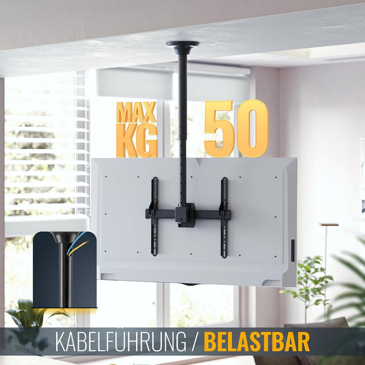 RICOO TV Deckenhalterung für Fernseher 23-55 Zoll, Schwenkbar Neigbar Höhenverstellbar, Universal TV