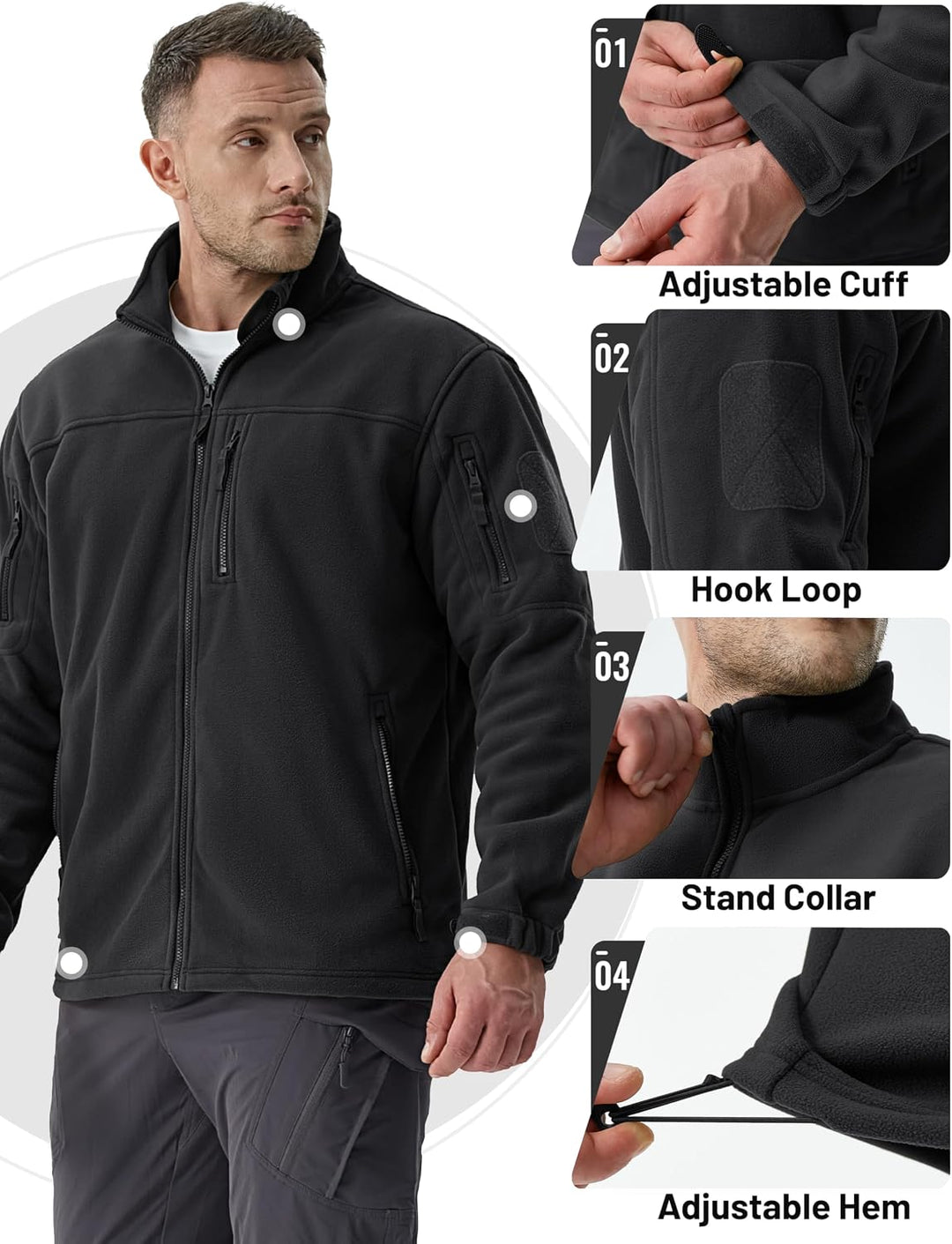TACVASEN Herren Militär Outdoor Fleecejacke Warme Taktische Jacke Fleece Jacket, M Schwarz