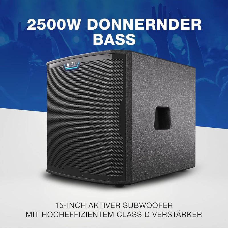 ALTO PROFESSIONAL TS15S und TS15S Cover - 2500W 15-Zoll Subwoofer, aktiver PA-Lautsprecher mit 6 DSP