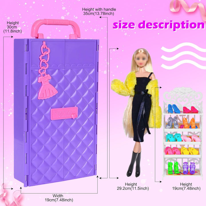 dollbie 11.5 Zoll Mädchen Puppe mit Puppe Kleiderschrank Schrank Playset schliessen Mode Lange Kleid