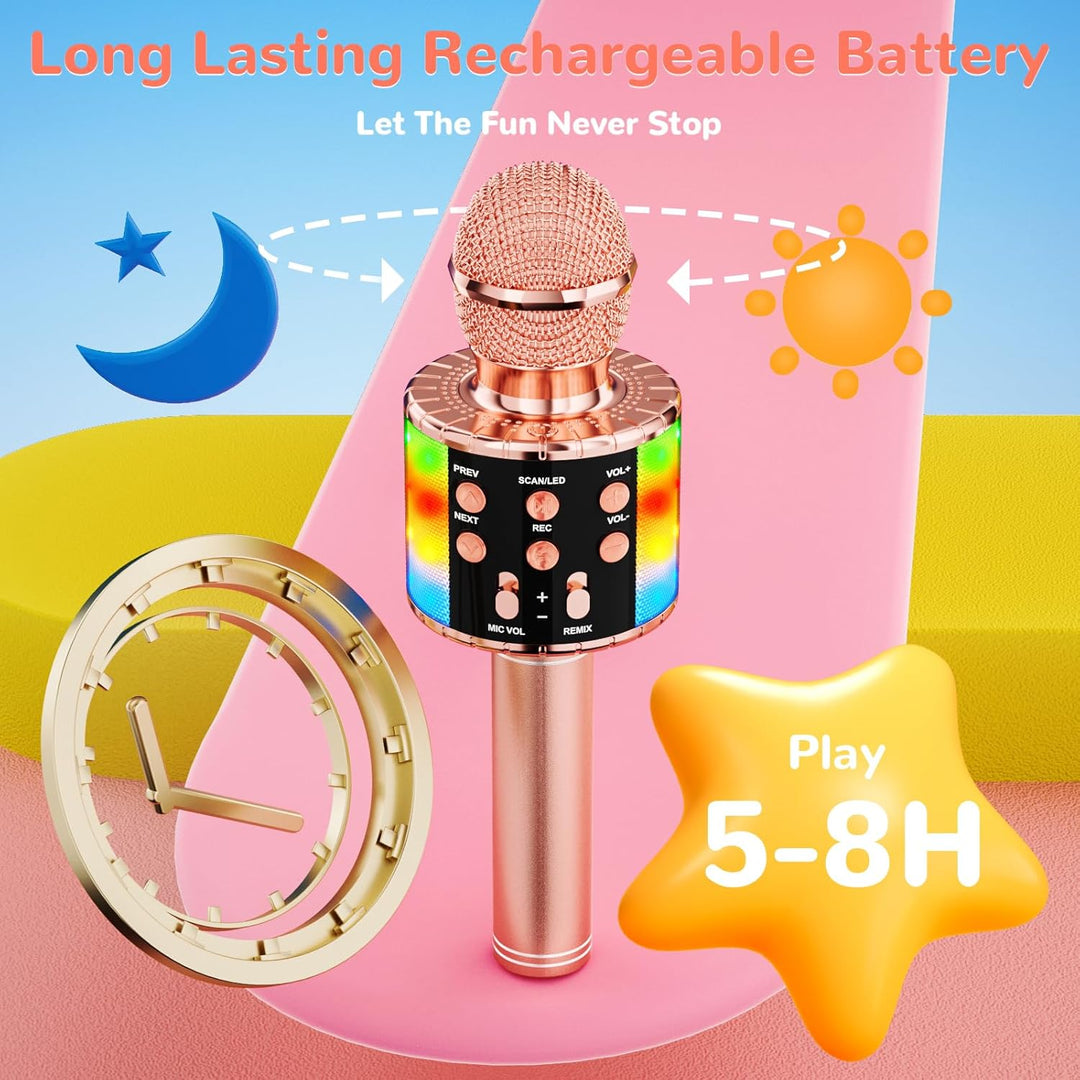 Magic Sing LED Karaoke Mikrofon Kinder, Drahtloses Bluetooth Spielzeug ab 3-12 Jahre Geschenk Mädche