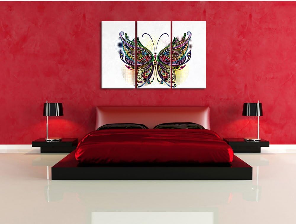 Pixxprint Prachtvoller Schmetterling weiss 3-Teiler Leinwandbild 120x80 Bild auf Leinwand