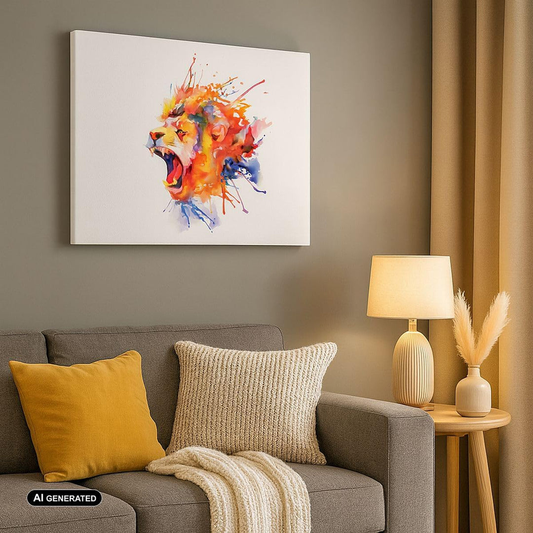 Bilder auf Leinwand 100x70cm Leinwandbild Löwe modern Malerei Tier Gross Wanddeko Bild Schlafzimmer