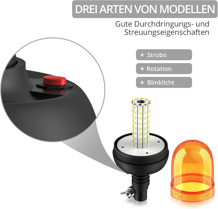 Justech 2x 80LED Rundumkennleuchte Rundumleuchte Warnleuchten LED Amber 12V/24V Blinkleuchte Staubdi