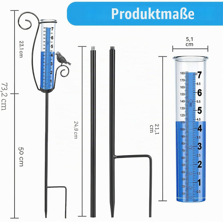 Regenmesser Aussen, verbesserter einzigartiger dekorativer Stand-Regenmesser mit Vogel-Dekor, höhenv
