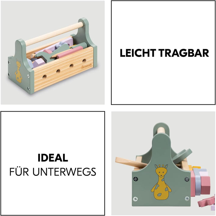 hauck Learn to Repair – Holz-Werkzeugkiste für Kinder ab 2 Jahren, Lernspielzeug zur Förderung von F