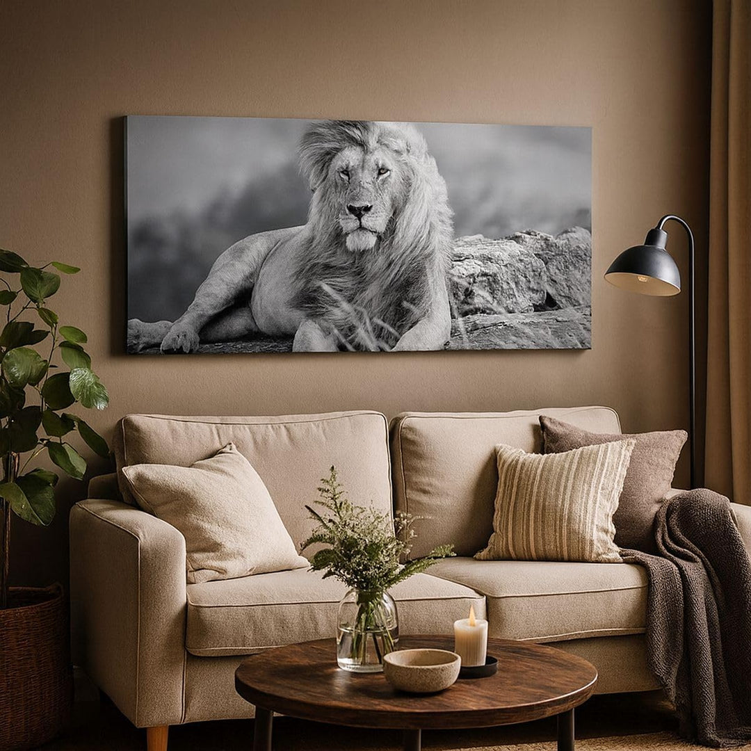 Wandbilder Dekoration Wohnzimmer Löwe Tier Natur Panorama Bilder auf Leinwand 120x50cm Leinwandbild