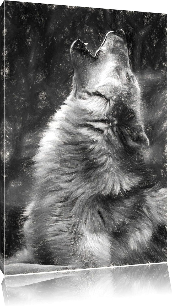 Pixxprint heulende Wölfe Kohle Effekt, Format: 100x70 auf Leinwand, XXL Bilder fertig gerahmt auf Ho