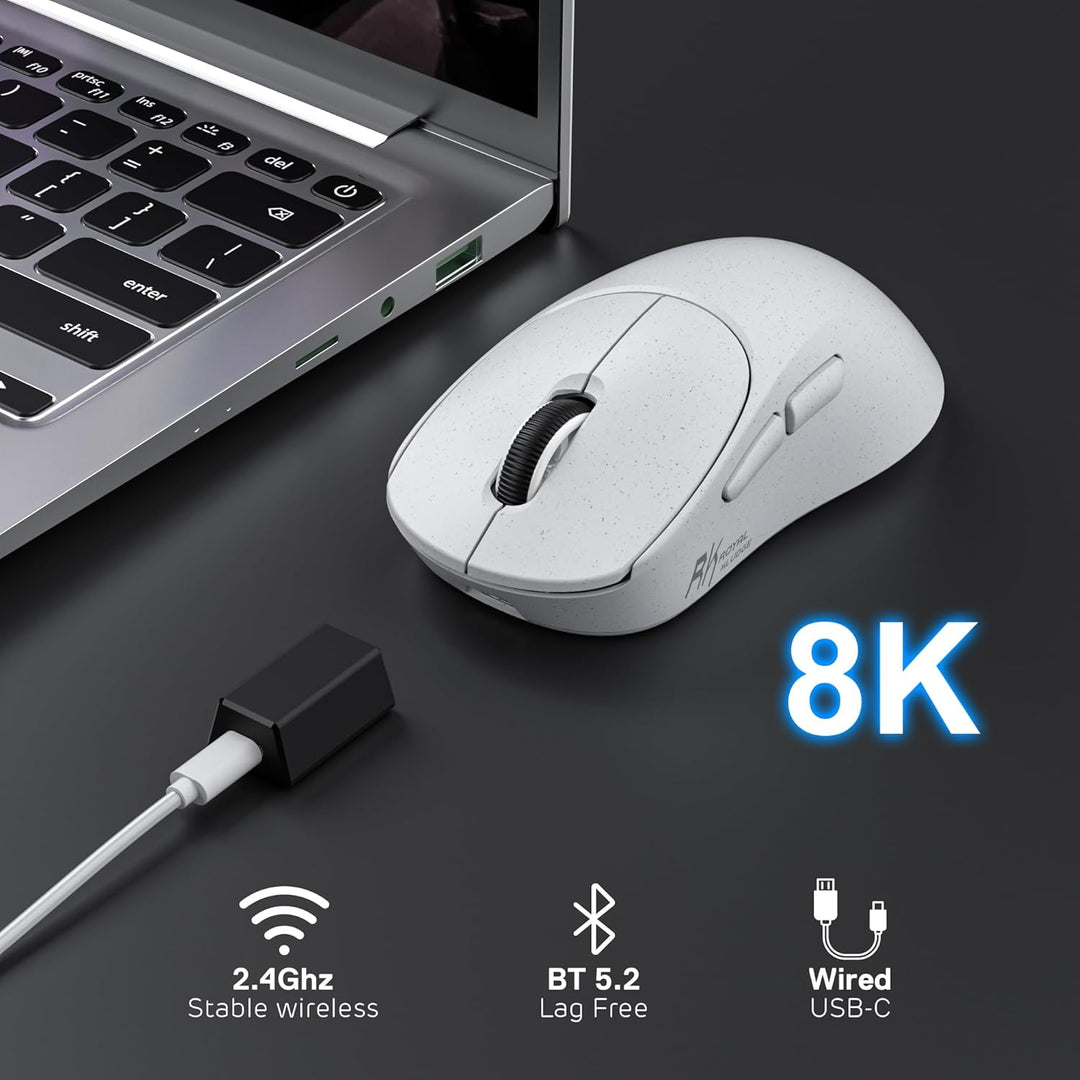 RK ROYAL KLUDGE MG5 8K kabellose Gaming Maus, 42K DPI PAW3950 Sensor, 56g leichte ergonomische, dopp